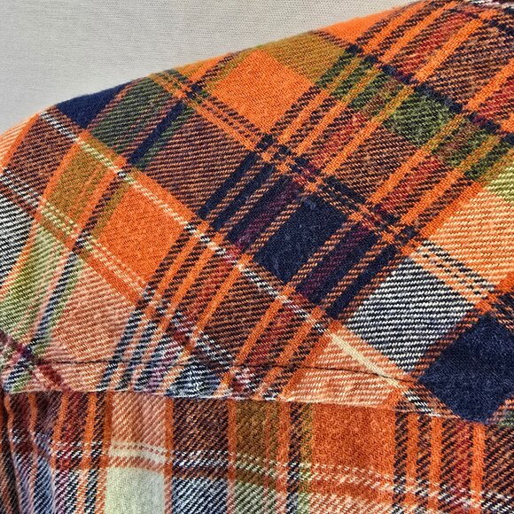 NATURAL REFLECTIONS 100% COTTON PLAID LONG SLEEVE SHIRT SIZE LARGE ORANGE BLUE - Picture 7 of 9